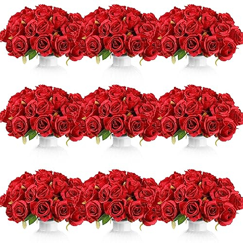 Jexine Künstliche Rosen, Blumenstrauß, Seide, realistische Blumen, Massen-Mittelstücke, DIY, Braut, künstliche Rosen für Zuhause, Braut, Hochzeit, Party, Dekorationen, Rot, 120 Stück