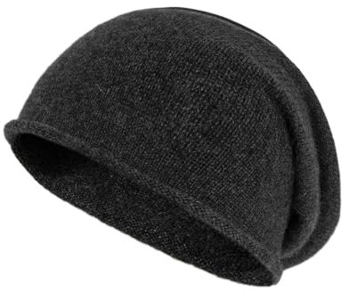 Villand 100% Kaschmir Slouchy Beanie Hut für Frauen, gestrickte Damen weiche warme Kaschmir Totenkopf-Beanies Kappe. (Dunkelgrau)