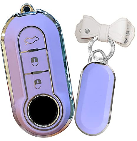 TECART Porte-clés en TPU pour Fiat Ducato Panda Grande Punto - Accessoires - 3 boutons, violet, 3 button