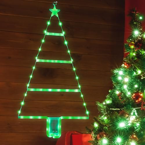 Moxled Battery Christmas Lights - 2ft LED Ladder Christmas with Timer, 8 Modes, Waterproof Ladder Tree Lights for Outdoor Indoor Window Door Wall Xmas Decorations (Green)