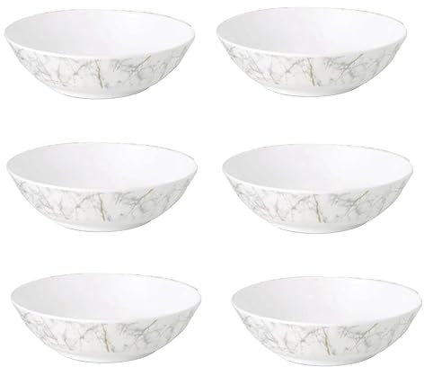 Nobel Melamine Dinner Plates, Side Plate, Unbrakeable, Flat Bottom Everyday Use Pack of 6 (Gold Marble Effect-Soup Bowl 18 cm)