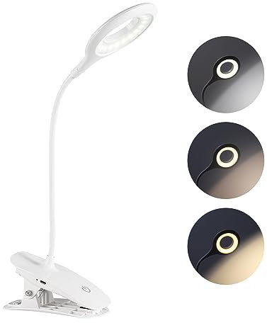 EXTRASTAR Lámparas de Escritorio, Led Escritorio, Lampara Lectura Pinza, 3 Colores de Iluminación, 3 Niveles de Brillo, Modo de Carga USB, 1pc