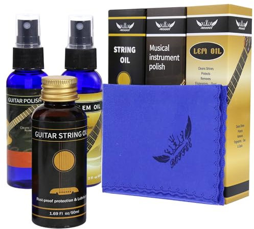 Premium Guitar Care 3-Piece Kit, Zitronenöl, Politur, Gitarrensaitenöl, für die Reinigung und Pflege der Gitarre - Musikinstrumentenzubehör