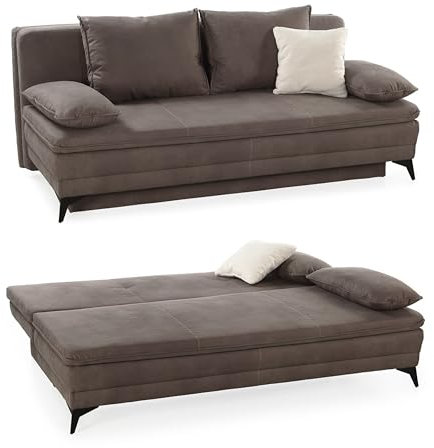 Hochwertiges Dauerschlafsofa B202/T105/H90 cm, integrierter Kaltschaum-Topper, Wellenfederung, Bettkasten, Schlaffunktion Liegefläche 158x199 cm, Mikrofaser in Braun / 15158