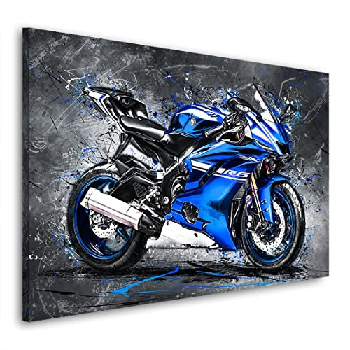 Kunstgestalten24 Leinwandbild Yamaha R6 Abstrakt blau Wandbild Kunstdruck Raum- u. Wanddekoration XXL