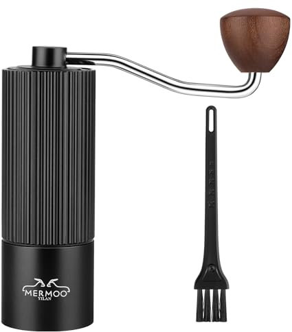 MERMOO YILAN Manual Coffee Grinder Aluminum Alloy Hand Bean Grinder 420 CNC Stainless Steel Burr Adjustable Settings Portable Coffee Burr for Home, Camping,Travel(Black)