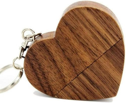 USB-Stick 3.0 Holz massiv Herz für Fotoalbum Verlobung Liebe Hochzeit Geburtstag Datenspeicher Geschenkidee (Nussbaum, 64GB)