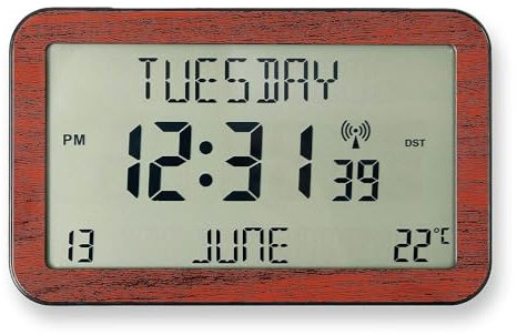 Coopers of Stortford Battery Powered Wood Effect Giant Radio-Controlled Digital Clock Date & Temperature