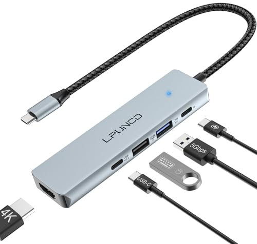 5 Ports USB C Hub Mit 4K HDMI, PD100W, 2*USB A Datenports - Multiport Adapter - Docking Station für iPhone 15/15 Pro, Galaxy S24, MacBook Pro/Air, iPad Pro/Air, Steam Deck