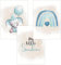 FAVELOT Poster Kinderzimmer Jungen A4 - Regenbogen, Elefant, Aquarell Blau - Bilder Babyzimmer Deko - Deutscher Premium-Druck - 3er Set Din A4