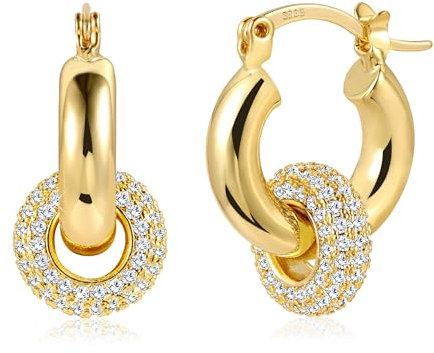 ALEXCRAFT Zirkonia Ohrringe Gold Hängend Creolen mit Anhänger 14K Goldene Ohrringe Damen Geschenk für Frauen Freundin Mama Mädchen