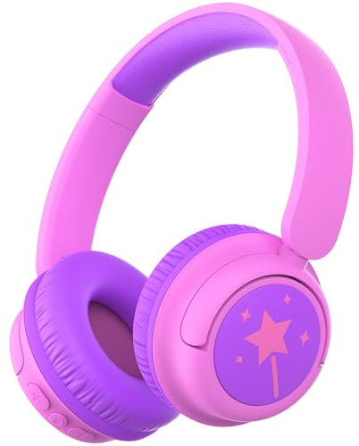 iClever Bluetooth kopfhörer Kinder, 60 Std Akku, 74/85 dBA Lautstärkebegrenzung, Stereo-Sound, Typ-C, Bluetooth5.4, Kabellos Kinderkopfhörer Over Ear mit Mikrofon für Tablet/Reisen, Rosa Lila