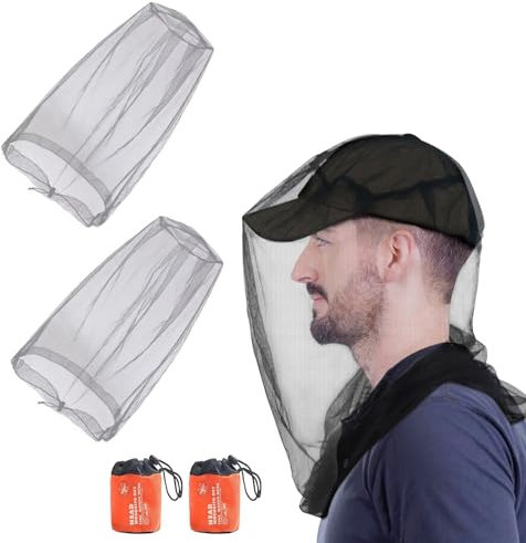 2 Chapeau Moustiquaire,Moustiquaire de Tete,Moustiquaire Visage Filet de Chapeau de PêChe,Anti Insectes Filet de Protection de TêTe pour Apiculteur Randonné e Camping Escalade (Gris)