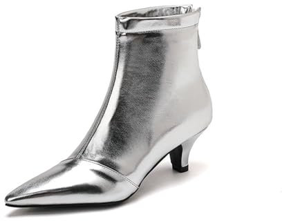 Stivaletti alla Caviglia con Tacco Basso e Punta a Punta da Donna, Stivaletti con Tacco a Gattino, Stivali da Ufficio, Eleganti, per Feste, Autunno Inverno, Stivali Caldi,Argento,38 EU