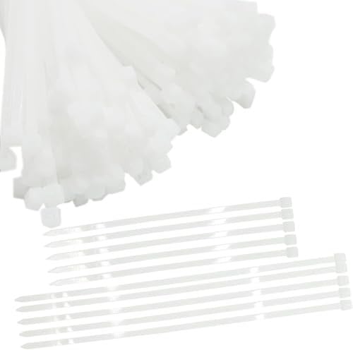 200 Pack Cable Ties Set, Pack Tie Wraps, Heavy Duty, Cable Tie, Tie Wraps for Home, Office, Garden, Assorted in Sizes 150mm, 200mm,3.6mm Zip Ties(White)