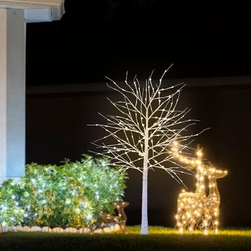 CCLIFE Arbol de Navidad Led con Luces,Lámpara árbol de Abedul Blanco Cálida,IP44,120 cm,150 LED,CushHom