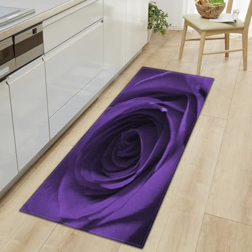 Fußmatte 80x120 cm Elegante Lila Blumen Fussmatte Aussen Fussmatte Innen rutschfeste Schmutzfangmatte Fußmatte Waschbar Fussabtreter für Flur Haustiere Fußmatte Außen