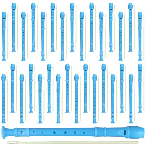 SEHOI 30 Pack 8 Hole Soprano Recorder Descent Flute, German Musical Recorders Instruments with Cleaning Rod, Blue Flutes for Beginners, Student Practice, School Concert
