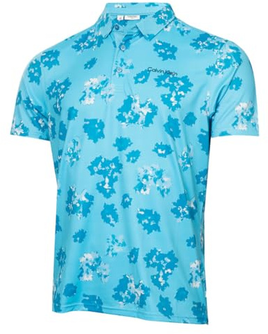 Calvin Klein Mens Cyber Floral Printed Polo Shirt - Aquarius - L