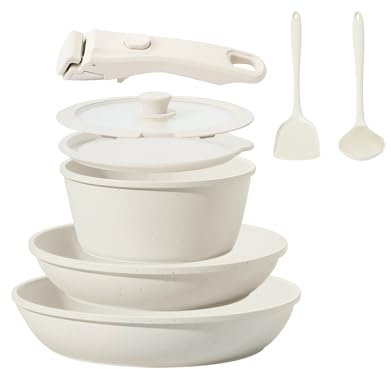 BECIGAR 8PCS Ceramic Cookware,Nonstick Ceramic Pan, Removable Handle Pots and Pans Set, Stackable Pan Set, Nonstick Pots and Pans Set Non Stick pot for Home,RV