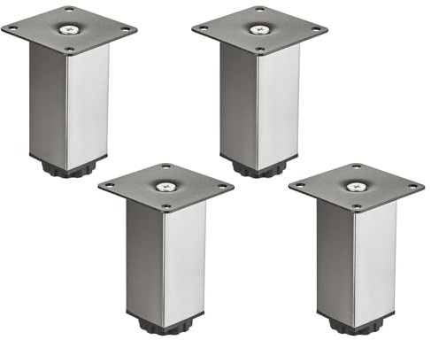 4 pièces SOTECH Pieds de meuble ZULU 38 x 38 x 100 mm aspect inox, charge admissible 100 kg par pied, pieds de vitrine Pieds de canapé Pieds d'armoire