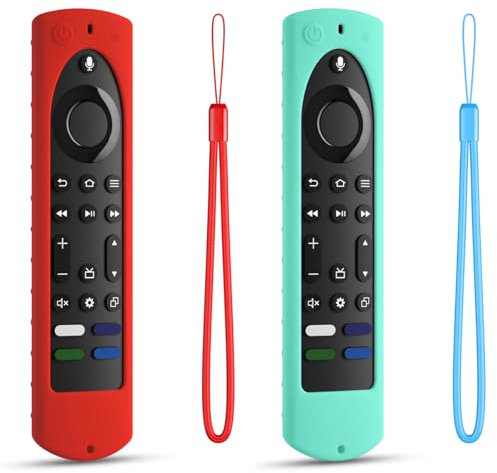 Silikonhülle, 16,4 cm (6,4 Zoll), kompatibel mit Fire TV Stick 4K Max 2. Generation 2023, Toshiba/Insignia Smart TV Fernbedienung, Silikonhülle, rutschfest, mit Umhängeband, Rot + Minzgrün