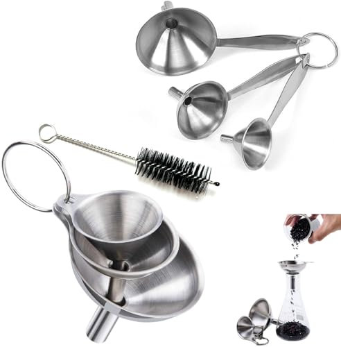6 PCS Stainless Steel Funnels, Hip Flask Funnel Mini Kitchen Funnel Set Small Funnels for Filling Bottles or Containers