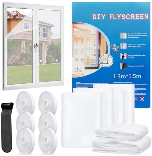 6 Stück Fliegengitter für Fenster, 130 x 150cm Selbstklebendes Moskitonetze für Fenster mit Klebeband, Handbuch und Presswerkzeug, Moskitonetze für Fenster Schützen die Familie vor Insekten