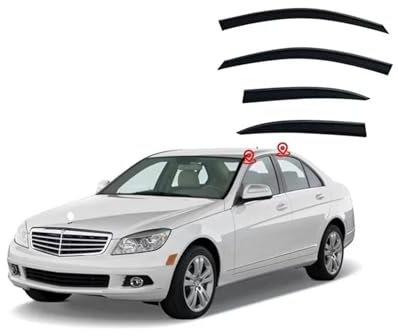 GLONHKDI Fenstervisier-Lüftungsschirme Ventvisor Windabweiser Visiere Regenschutz-Schatten-Visier Kompatibel for Mercedes-Benz C-Klasse MK3 W204 2007–2014(Without Bright Bar)