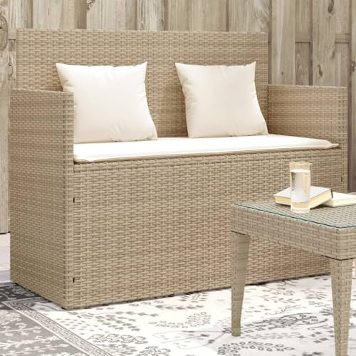 Willood Gartenbank mit Kissen und Stauraum Beige und Creme Poly Rattan