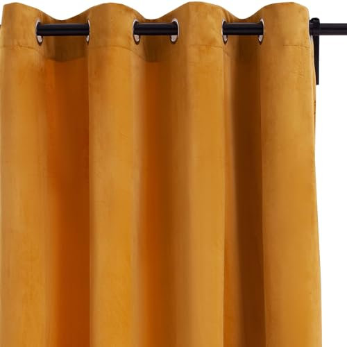 Viste tu hogar Pack 2 Cortinas de Terciopelo Holandés Liso, 150x260 cm, Opacas, Suaves y Elegantes, Fácil Mantenimiento, Salón, Dormitorio y Oficina, Mostaza