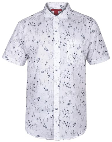 True Face Men’s Hawaiian Shirt Slim FitCasual Beach Shirt for Summer with Front Pocket Funky Palm Tree Floral Pineapple Print Perfect for Holidays Beach Parties Lightweight Top White - 820 XXL
