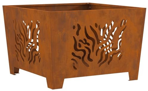 vidaXL Feuerplatz Braun 60 x 60 x 40 cm Witterungsbeständiger Stahl, Portabler Outdoor Feuergrill, modernes quadratisches Design, langlebiges Metall, rostfrei, super für Garten, Balkon und Feste