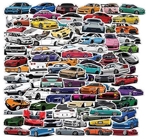 100 Stück JDM Auto Aufkleber für Motorrad Laptop Wasserflasche Skateboard Gitarre Fahrrad Telefon Cars Computer Gepäck,Sportwagen Rennwagen Racing Cars Stickers für Jugendliche Kinder Erwachsene