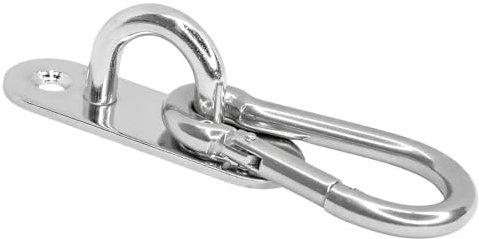 PRIOstahl Ösenplatte Augplatte Karabinerhaken - 1x Decksplatte 80x25mm + 1x Karabiner 8x80mm Wandhaken Deckenhaken zum Aufhängen Befestigung für Sonnensegel Boxsack Heunetz Rostfrei aus Edelstahl