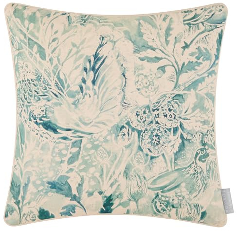 Voyage Maison Rothesay Feather Filled Cushion – Woodland Watercolour Printed Piped Country Décor (Duck Egg - 43x43cm)