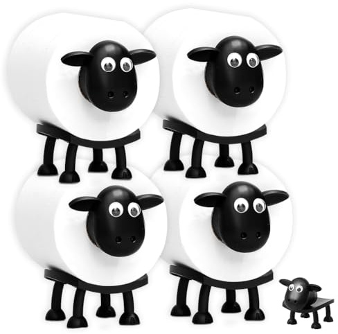 Porte Papier Toilette Mouton, 4 pièces Support Papier Toilette de Mouton Amusant sur Pied - Imprimé en 3D - Noir -Parfait comme décoration