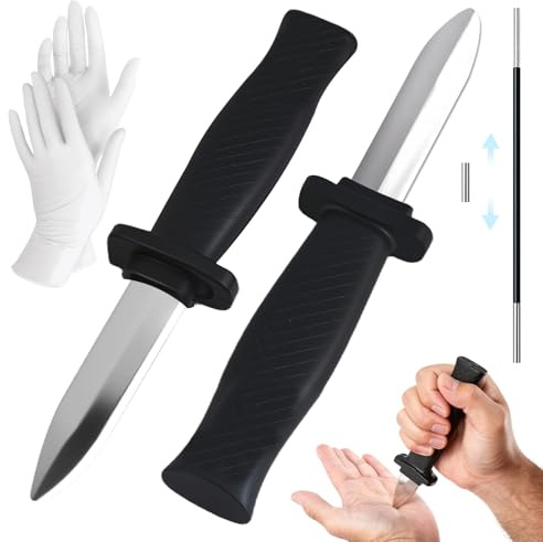 TianFukj 2 Stück Fake Messer, Spielzeug Messer mit Einziehbare Klinge, Zaubertricks Erwachsene mit Ausziehbarer Zauberstab und Zauberhandschuhe, Scherzartikel für Trickspielzeug Zaubershows