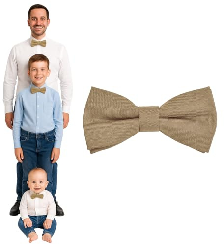 DonDon noeud papillon homme enfants garçons ou bébés Beige mat, pré-noué et longueur réglable en coton gabardine - accessoire festif pour mariage, communion et cérémonie
