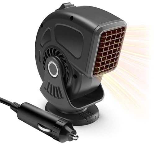 MidingChai Chauffage Voiture Allume Cigare 12V, Chauffage de Voiture Multifonctionnel Rotatif à 360°, Désembuage, Dégivrage, Purification d’Air, Dégivrant avec Protection Surchauffe pour Véhicules