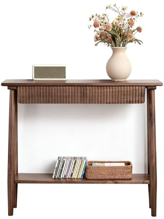 JCWGLY Table Console Table D'entrée en Noyer, Console Étroite De Style Campagnard avec Tiroir pour Entrée, Montage Facile(100x32x85cm/31.5x12.6x33.5in)