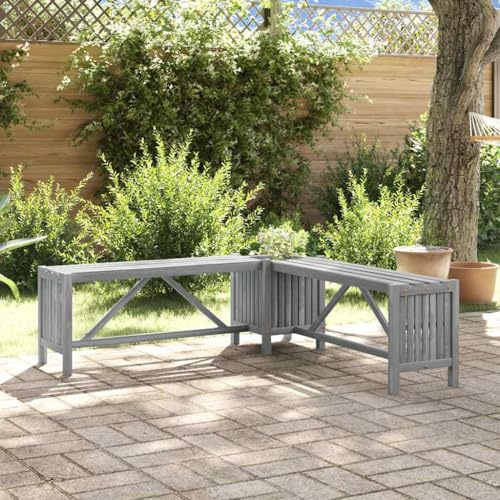 FWIKDUN Panchina da giardino in legno di acacia grigio, 117 cm, con fioriera, in legno massello, con fioriera, colore: grigio