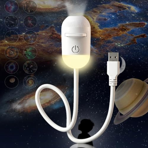 SKJJM 2-in-1 Galaxy Projector Night Light, Star Projector Night Light with 12 Sliding Projection Films, 360° Adjustable Starry Sky Lamp, USB Starry LED Lights for Bedroom Ceiling Car &Home Decoration