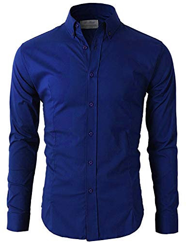 Lyon Becker Men's Casual Formal Button Down Shirt Slim Fit Long Sleeve PS24 Royal Blue (ROYAL, M)