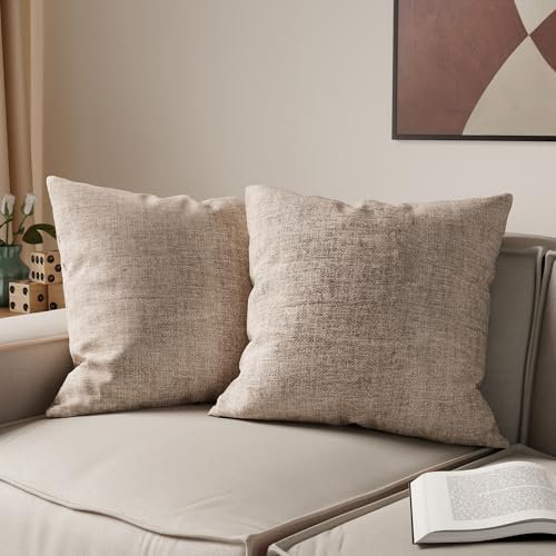Encasa XO Chenille Kissenbezüge Set von 2 | Natural - (24x24) (60x60 cm) | Dekorative Akzent Quadratische Wurfkissenbezüge Für Couch, Heimdekoration, Sofa