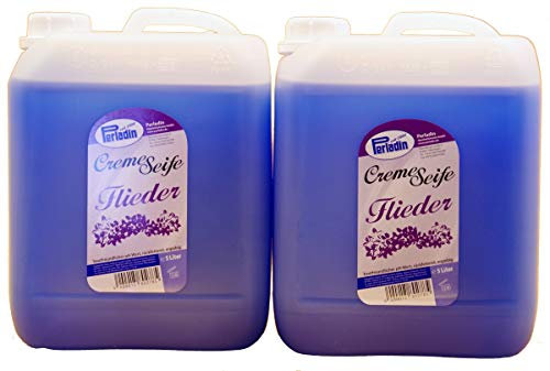 Perladin Cremeseife Flieder 2 Kanister á 5 Liter; flüssige Seife mit Fliederduft, rückfettend, sehr ergiebig und sparsam im Verbrauch