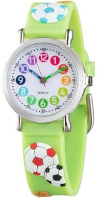 CHAOTECHY Kinder Armbanduhr für Mädchen und Jungen,gut lesbar, um ganz leicht zu Lernen, die Uhr zu lesen (02 Fußball)