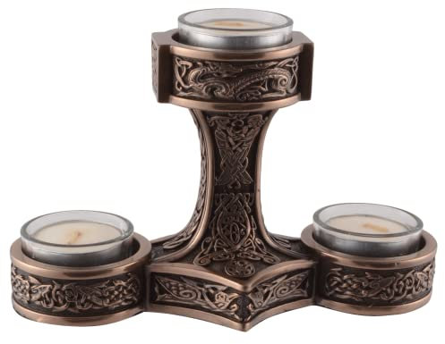 Germanischer Teelichthalter Mjolnir Thor's Hammer - bronziert 3 Teelichter by Veronese