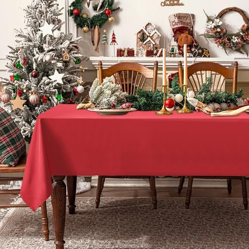 DWCN Rot Tischdecke Weihnachten Fleckschutz Abwaschbar Tischwäsche Wasserdicht Tischtuch für Esszimmer, Garten, Party, Hochzeiten oder Haushalt,130x130cm