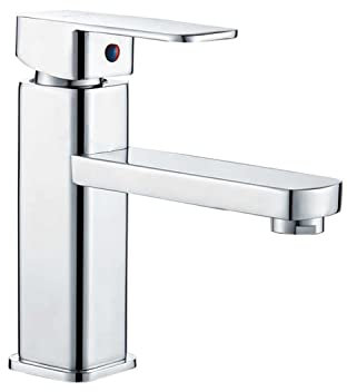 SOLVEX Bathroom Basin Taps, Bathroom Sink Taps, Single Handle Single Hole Basin Mixer Tap, Square Chrome Monobloc Modern Single Lever Faucets, Stainless Steel, SP-10041